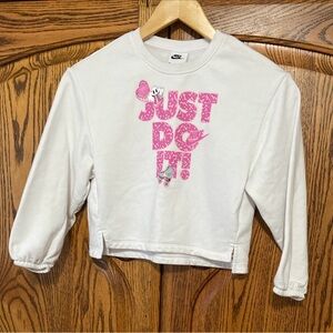 Nike Kids White and Pink Graphic Sweatshirt Size 6/7 Just Do It